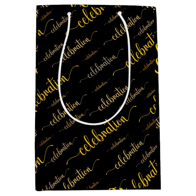 Sacola Para Presentes Média Celebração em tons de ouro (Frente)