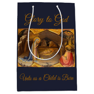 Sacola Para Presentes Média Cena da Natividade na Dourada Glória a Deus