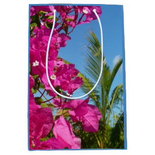 Sacola Para Presentes Média Cena da Natureza Tropical de Bougainvillea e Palm