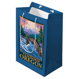 Sacola Para Presentes Média Cena da pesca com mosca - Clackamas, Oregon