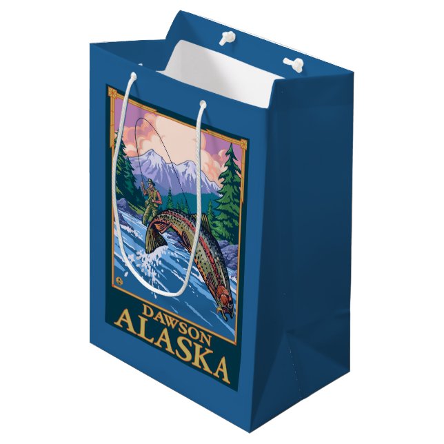 Sacola Para Presentes Média Cena da pesca com mosca - Dawson, Alaska (Frente inclinada)