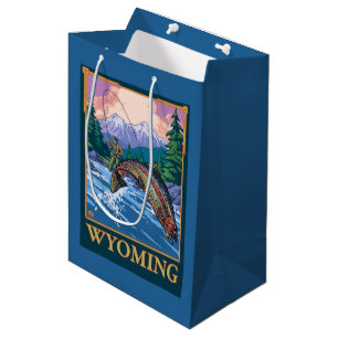 Sacola Para Presentes Média Cena da pesca com mosca - Wyoming