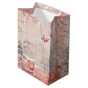 Sacola Para Presentes Média Cena de Flor de Cerejeira Rosa Serenidade Paisagem