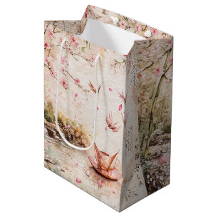 Sacola Para Presentes Média Cena de Flor de Cerejeira Rosa Serenidade Paisagem