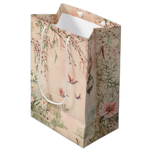 Sacola Para Presentes Média Cena de Flor de Cerejeira Rosa Serenidade Paisagem