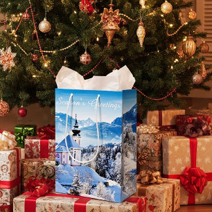 Sacola Para Presentes Média Cena de inverno personalizada