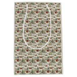 Sacola Para Presentes Média Cena de Natal Vintage Country