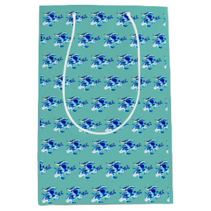 Sacola Para Presentes Média Cena do Dragão de Gelo Azul Etéreo