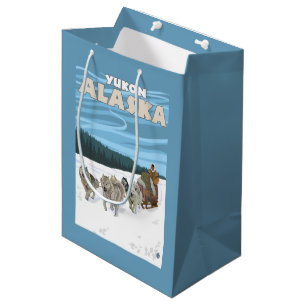 Sacola Para Presentes Média Cena Sledding do cão - Yukon, Alaska