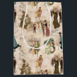 Sacola Para Presentes Média Cenas de Neve de inverno Vintage<br><div class="desc">Padrão sem descontinuidades nostálgico e rústico apresentando cenas com famílias vitorianas patinando no gelo, trenós e divertindo-se no inverno na neve em cores de sépia quentes.</div>