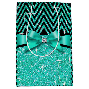 Sacola Para Presentes Média Cerceta do arco do diamante de Chevron Bling do