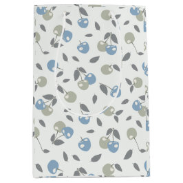 Sacola Para Presentes Média Cerejas Boho Beach - padrão de frutas azul sálvia.