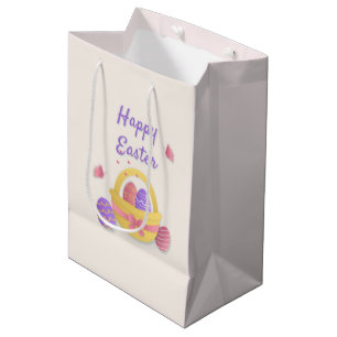 Sacola Para Presentes Média cesto de felzs pascoa e borboletas