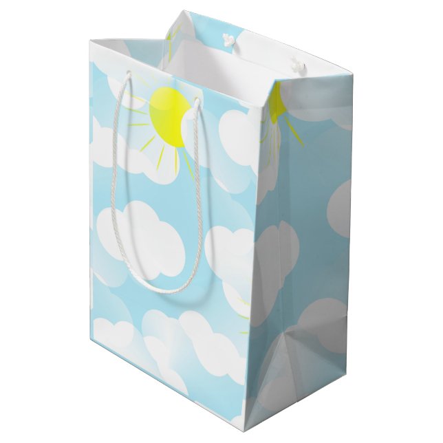 Sacola Para Presentes Média Céu Azul Sunny de Verão com Nuvens (Verso inclinado)