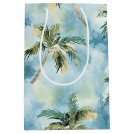 Sacola Para Presentes Média Céus Azuis Ilha Tropical Palmeiras Aniversário