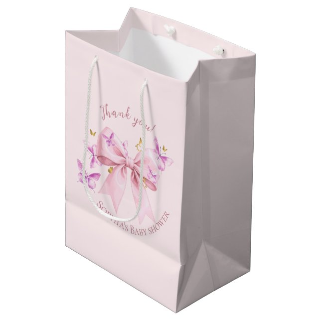 Sacola Para Presentes Média Chá de Bebê Arco Rosa Borboleta  (Frente inclinada)