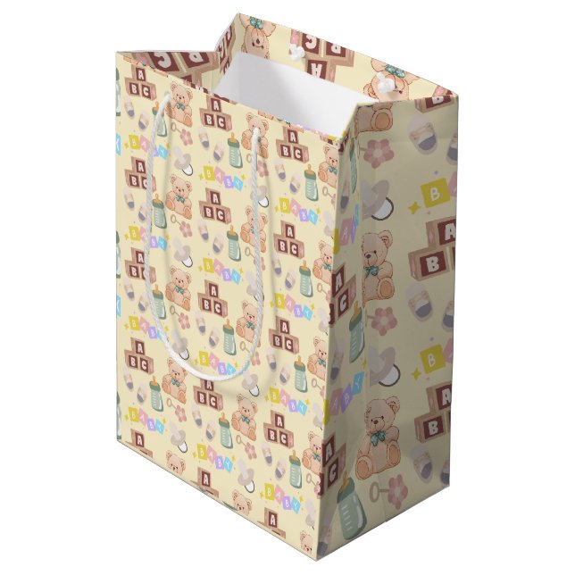 Sacola Para Presentes Média Chá de Bebê Blocos e Brinquedos (Verso inclinado)