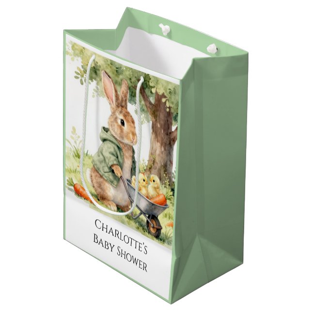 Sacola Para Presentes Média Chá de Bebê do Coelho da Floresta (Frente inclinada)