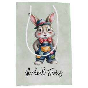 Sacola Para Presentes Média Chá de Bebê do Menino Coelhinho Hipster