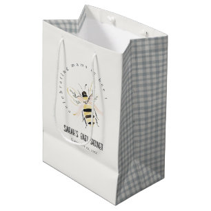 Sacola Para Presentes Média Chá de Bebê Neutro Mamãe Abelha Cute Pastel