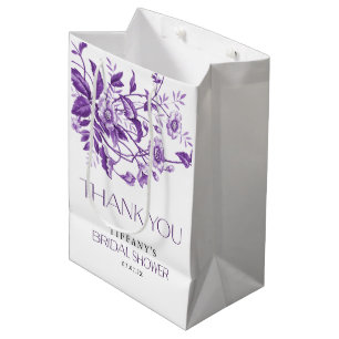 Sacola Para Presentes Média Chá de Bebê Vintage Francês Toile Roxo Floral