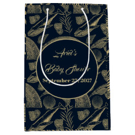 Sacola Para Presentes Média Chá de fraldas Azul de Baleia Náutica Vintage