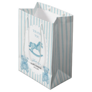 Sacola Para Presentes Média Chá de fraldas Azul Do Urso De Teddy Com Coro De P
