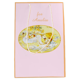 Sacola Para Presentes Média Chá de fraldas Bag Swan Pink e Orange