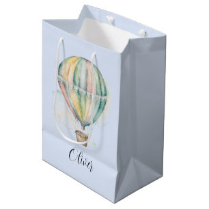 Sacola Para Presentes Média Chá de fraldas, balão de ar quente de cor aquosa c