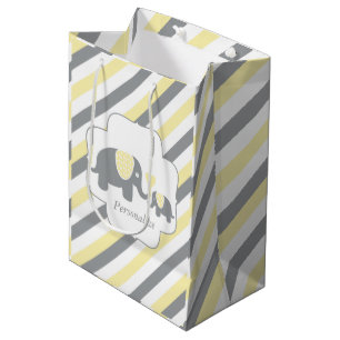 Sacola Para Presentes Média Chá de fraldas branco, amarelo & cinzento dos