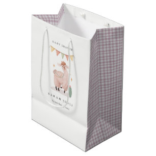 Sacola Para Presentes Média Chá de fraldas Cactus Boho Llama, Xadrez roxa