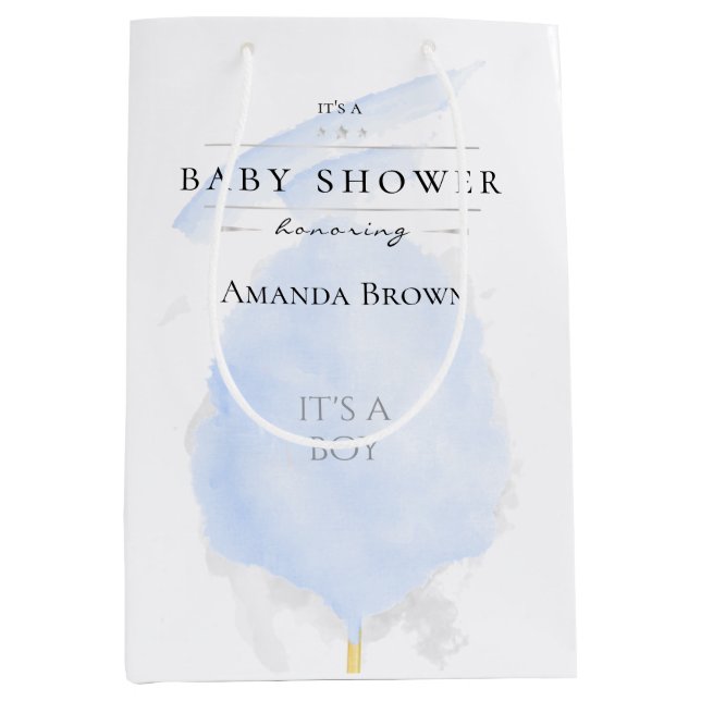 Sacola Para Presentes Média Chá de fraldas de algodão doce azul de aquarela br (Frente)