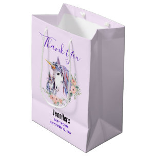 Sacola Para Presentes Média Chá de fraldas de Aquarela Magnética do Unicorn Mã