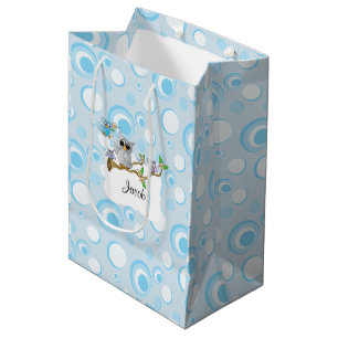 Sacola Para Presentes Média Chá de fraldas de Blue Baby Owl