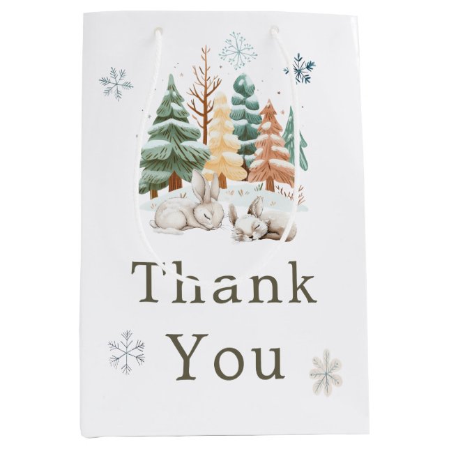 Sacola Para Presentes Média Chá de fraldas de coelhos de inverno (Frente)