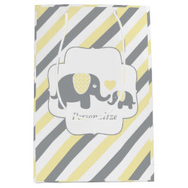 Sacola Para Presentes Média Chá de fraldas de Elefantes de Cinza, Amarelo e Br