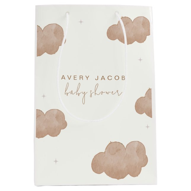 Sacola Para Presentes Média Chá de fraldas de Estrelas de Nuvens de Boho Neutr (Frente)