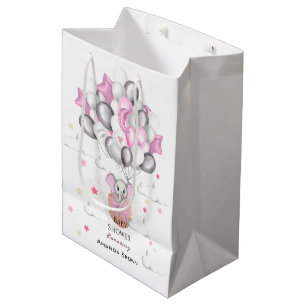 Sacola Para Presentes Média Chá de fraldas de Garota do Balão de Elefante pa