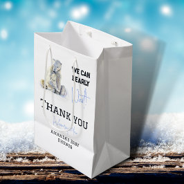 Sacola Para Presentes Média Chá de fraldas de inverno Polar Bear Blue Boy Espe