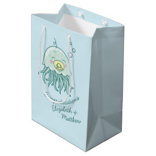 Sacola Para Presentes Média Chá de fraldas de medusa-branca Kawaii