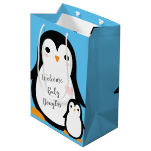 Sacola Para Presentes Média Chá de fraldas de pinguim