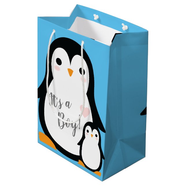 Sacola Para Presentes Média Chá de fraldas de pinguim (Verso inclinado)