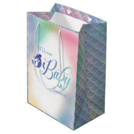 Sacola Para Presentes Média Chá de fraldas De Sereia Sob Pastel Marinho
