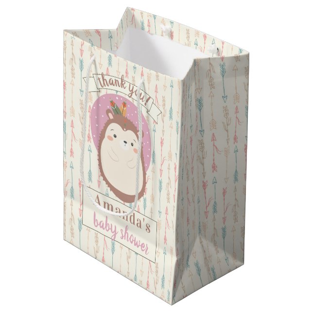 Sacola Para Presentes Média Chá de fraldas de Seta do Boho Tribal Hedgehog Pas (Frente inclinada)