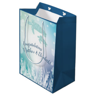 Sacola Para Presentes Média Chá de fraldas de tartarugas marinhas sob o mar