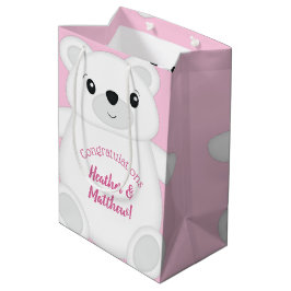 Sacola Para Presentes Média Chá de fraldas de Urso Polar Rosa