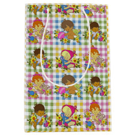 Sacola Para Presentes Média Chá de fraldas de Xadrez Colorida Retroativa Custa