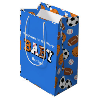 Sacola Para Presentes Média Chá de fraldas Esportivo Coed Theme Boy Blue