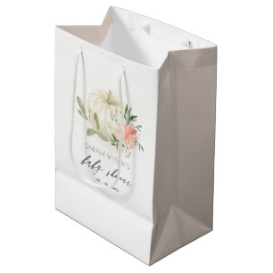 Sacola Para Presentes Média Chá de fraldas Floral Blush de Pumpkin Branco Ele