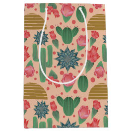 Sacola Para Presentes Média Chá de fraldas Floral Cor-de-Rosa Esbranquiçado